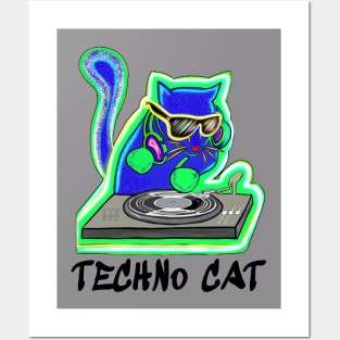 Techno cat - catsondrugs.com - techno, rave, dance, trance, goa, party, Posters and Art